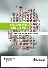 Riesenplakat Deutschlandstipendium mit Bildern von Stipendiatinnen und Stipendiaten